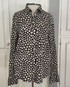 J. Crew Silk Size 12 Black And White Shirt Blouse Women’s Hearts Long Sleeve - Picture 1 of 10
