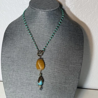 Collar Colgante Hecho a Mano Turquesa Cuentas Cadena Bronce Jaspe Boho Artesano Foto 1 de 4