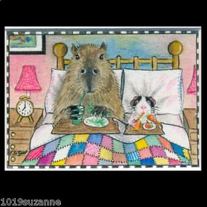 Guinea Pig & Capybara ACEO art print from original painting by Suzanne Le Good - Picture 1 of 1
