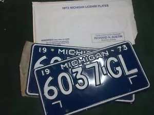 Par de placas vintage 1973 de Michigan no. 6037GL~Como Nuevo -GO105 - Imagen 1 de 2