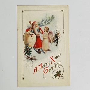 Old Embossed Christmas Card, Santa Claus with Angel, USA, 1910s - Picture 1 of 4
