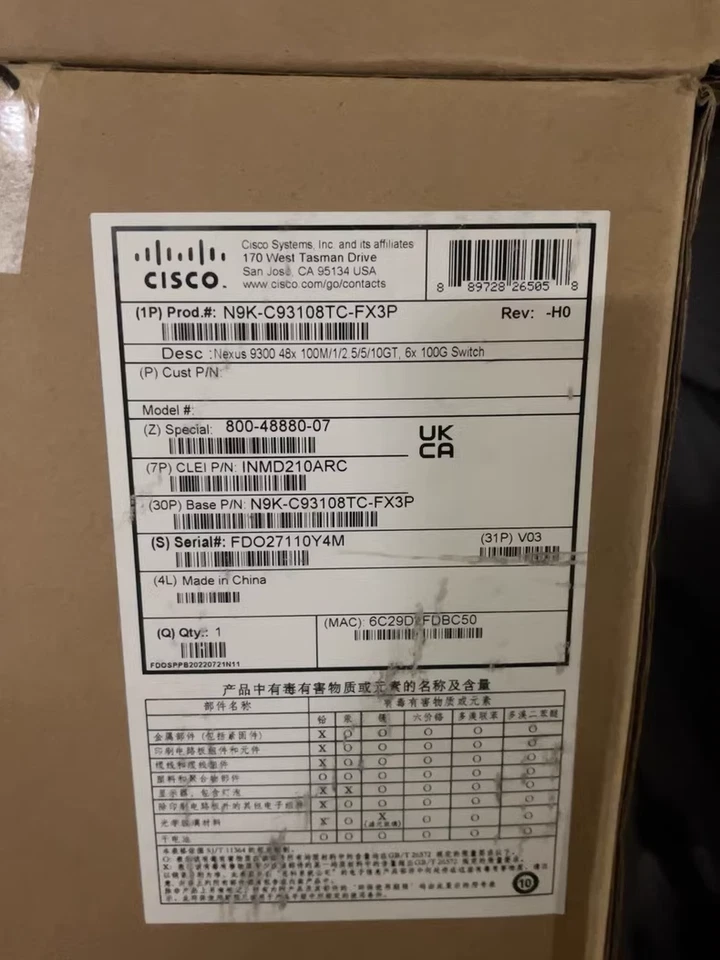 Cisco N9K-C93108TC-FX3P Nexus 9300 Series ship by DHL Fedex - Image 1 of 1