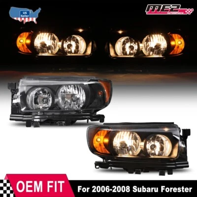 2006-2008 Black Headlights Pair For Subaru Forester Replacement Halogen Headlamp - Image 1 of 4