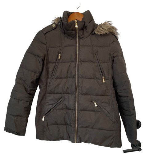 MICHAEL Michael Kors giacca tampone con cerniera intera donna S cappuccio in pelliccia sintetica nero