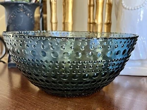 Crate And Barrel Hobnail Design Sea Blue Glass Salad Vegetables Serving Bowl - Picture 1 of 5