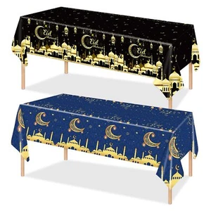 2PCS Eid Mubarak Tablecloths Ramadan Mubarak Table Cloths Eid Al-fitr Disposa... - Picture 1 of 7