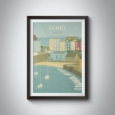 Tenby South Wales Travel Poster - Framed - Vintage - Bucket List Prints