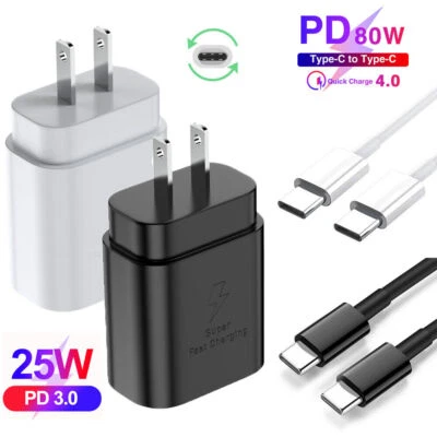 25w Type USB-C Super Fast Wall Charger+3/6FT Cable For Samsung Galaxy S20 S21 5G - Image 1 of 4