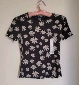 SO Floral Lettuce Trim Baby Tee New - Picture 1 of 7