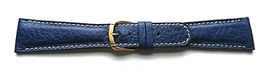 22mm FLEURUS GENUINE BUFFALO - BLUE PADDED LEATHER WATCH BAND - CONTRAST STITCH - Picture 1 of 2