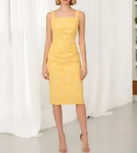 Adrianna Papell Womens Knee Length Cocktail Party Dress Yellow Size 8 NWT - Picture 1 of 4