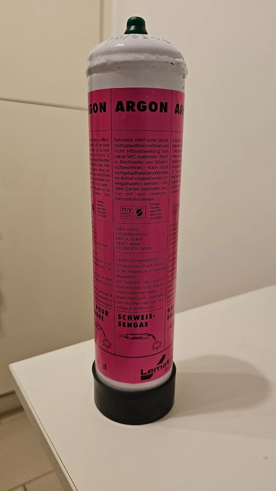 Lematec Argon Gasflasche 0,93L -einweg 60 bar 60L Argon MIG Schutzgas Schweißgas - Bild 1 von 1