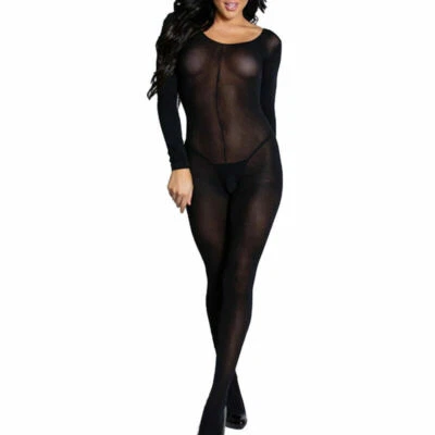Sexy Mono Transparente Manga Larga Para Mujer Traje de Gato Bodystocking Traje de Gato Body Foto 1 de 4