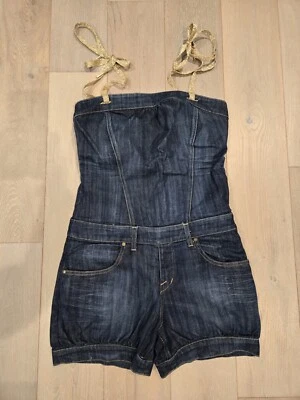 Original Y2K Vintage Super Rare FORNARINA Denim Dark Navy Blue Romper - Size M 8 - Image 1 of 4