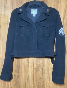 Urban Outfitters Women's Crop Wool Jacket US Military Cargo Style Large Black - Picture 1 of 23