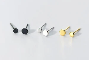 Minimalist Geometric Hexagon 925 Sterling Silver Stud Earrings Unisex A1591 - Picture 1 of 7