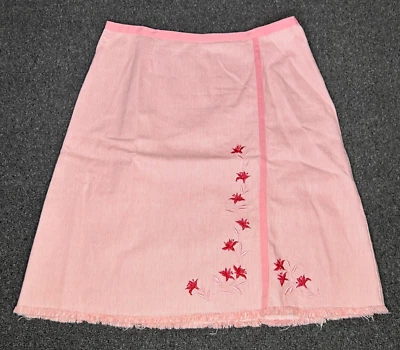 Christopher & Banks Womens 10 Pink Stripe Skirt Flower Appliqué Knee Length - Image 1 of 4