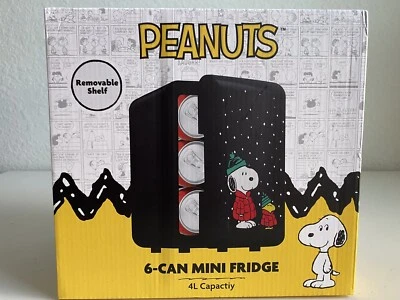 Peanuts Snoopy Puffer Jacket Puffy Coat Collectible 4L Mini Fridge Holds 6 Cans - Image 1 of 4