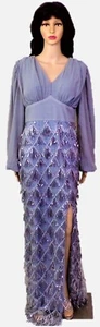 MISS ORD size L Jrs gray long-sleeve sequined full-length gown 100% polyester - Picture 1 of 13