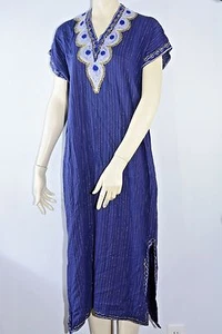 Disfraz de oro azul vestido hecho a mano Med M mediano bordado baile de Halloween - Imagen 1 de 7