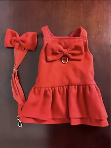 (NEW) Pet Dog Cat Medium Large Harness Dress Skirt matching leash Bow Red - Picture 1 of 8