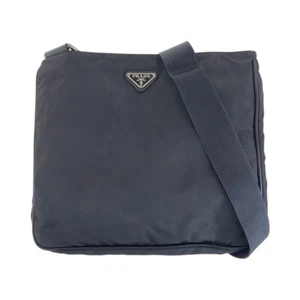 PRADA Tessuto Saffiano Triangle logo Shoulder Bag Pochette Black Nylon/leather - Picture 1 of 10