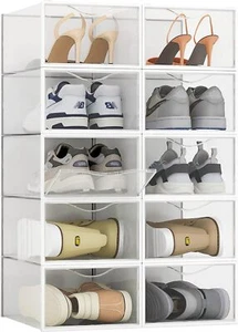 10 Pack Shoe Storage Boxes, Clear Plastic Stackable Shoe Organizer Bins, Drawer - Picture 1 of 8