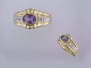 18 KT GOLD OVER STERLING SILVER AMETHYST & DIAMOND RING-9 - Picture 1 of 1