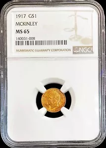 1917 GOLD US McKINLEY $1 DOLLAR COMMEMORATIVE COIN NGC MINT STATE 65 - Picture 1 of 2