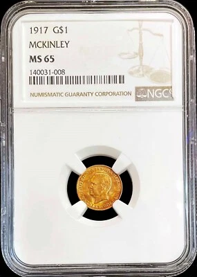 1917 GOLD US McKINLEY $1 DOLLAR COMMEMORATIVE COIN NGC MINT STATE 65 - Image 1 of 2