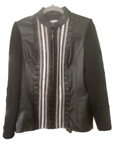 Abrigo Chaqueta de Cuero Peter Nygard De Colección Negro con Mangas Tejidas Volantes Cremallera Talla Pequeña - Imagen 1 de 6