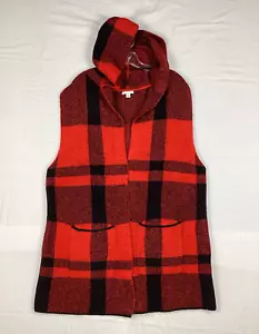 Est 1946 karierter ärmelloser Pullover Schal Damen Gr. XL rot schwarz, Kapuze - Bild 1 von 8