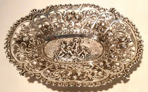Silber Schale mit Rosen und Putten  massiv Silber 800 - Bild 1 von 6