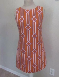 JULIE BROWN womens 4 orange geometric sleeveless silk blend sheath dress - Picture 1 of 3