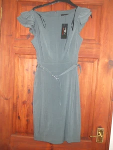 womans cherry frill belted dress dark grey size 10 new wit tags smart or casual - Picture 1 of 3