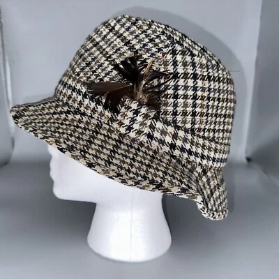 Linney mens vintage wool tweed fedora with feather size 7 3/8 - Image 1 of 4