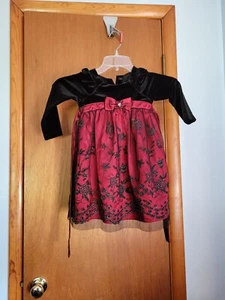 Jona Michelle Girls Sz 4T Red & Black Velvet Party Dress Attached Petticoat - Picture 1 of 7