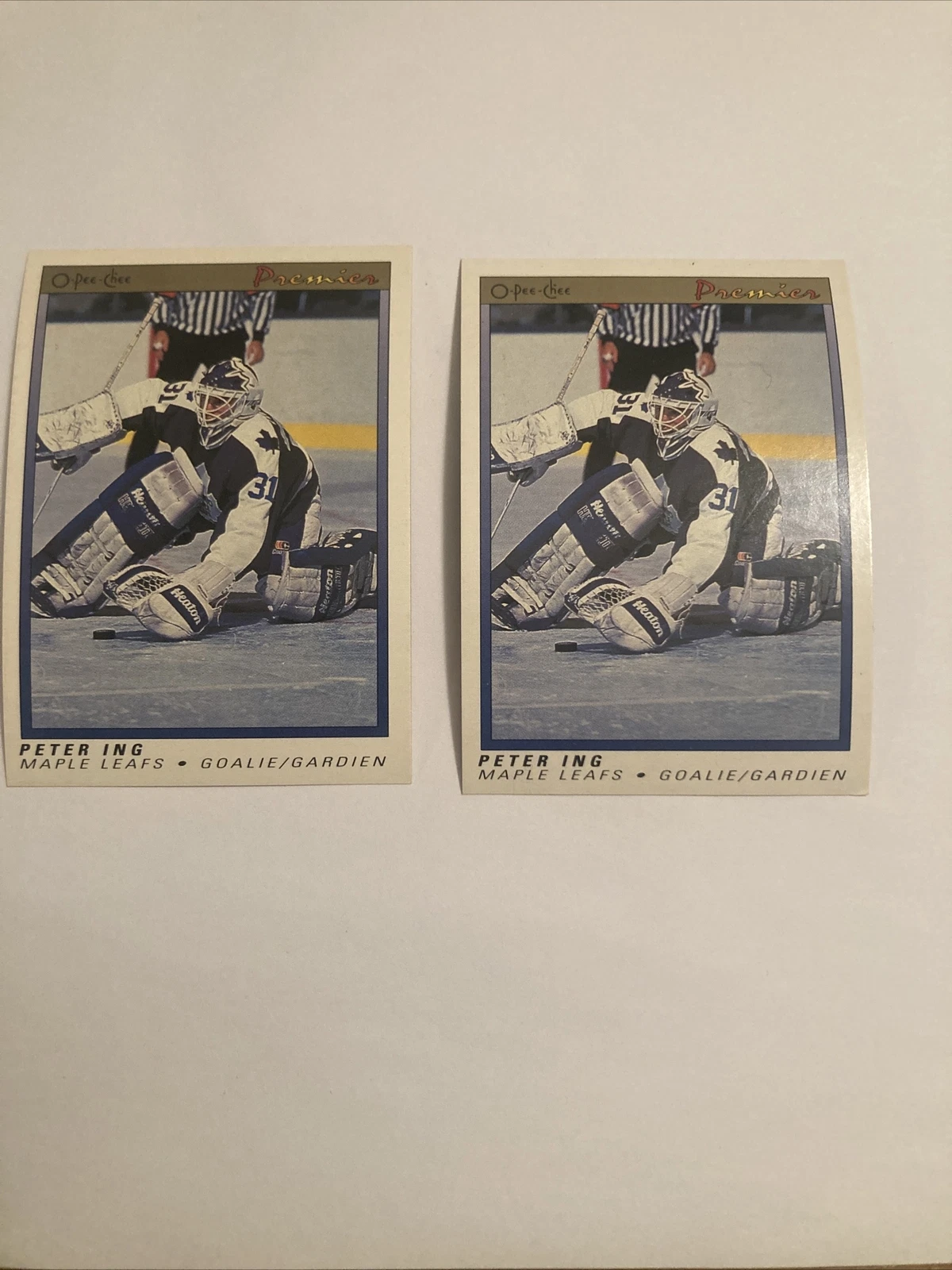 1990 OPC PREMIER #49 PETER ING ROOKIE GOALIE TORONTO MAPLE LEAFS Lot Of 2