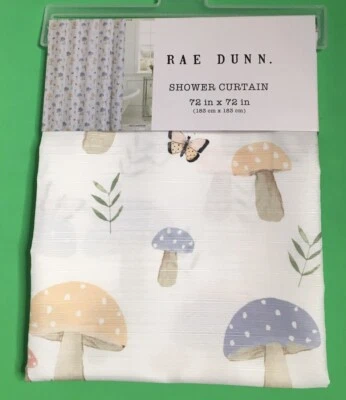 RAE DUNN MUSHROOMS 🍄 BUTTERFLIES 🦋 FABRIC SHOWER CURTAIN  72” X 72” NIP - Image 1 of 3