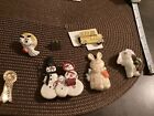 Vintage S.Lehman Easter Pin Acrylic Holiday White Brown Bunny Rabbit Brooch +Lot