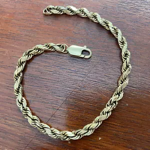 14k Yellow Gold Hollow Link Twist Rope Chain Bracelet 5.5g - Picture 1 of 4