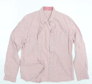 Easy Mens Red Striped Cotton blend Size M Collared - Picture 1 of 12
