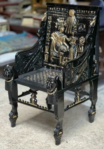 Handmade, Antique Carving Wood Chair, King TUT ANKH AMON, Pharaonic Wood Chair Cover