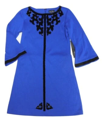 Nicole Miller Girls' Blue Dress Embroidered with Bell Sleeves - Size 12 - Image 1 of 3