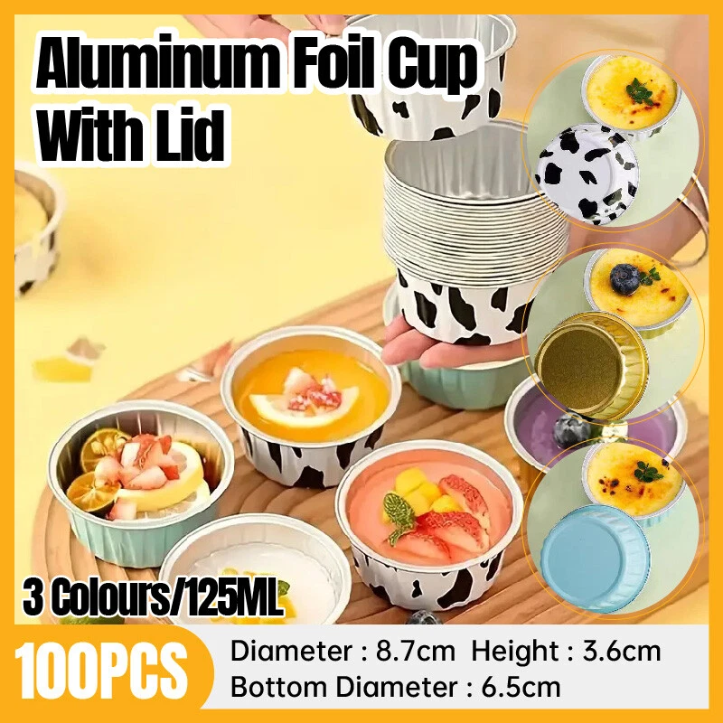 100Pcs Cake Tools Pudding Cake Aluminum Foil Baking Cups Cupcake Cup with Lids - image 1 of 4