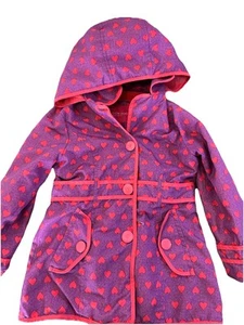 London Fog Kids Jacket Girls 5 Hooded Purple Pink Hearts Zippered Fleece Lined - Picture 1 of 13