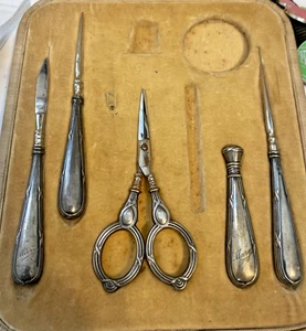KIT DE COSTURA ANTIGUO PLATA .800 (ALEMANIA???) - Imagen 1 de 5