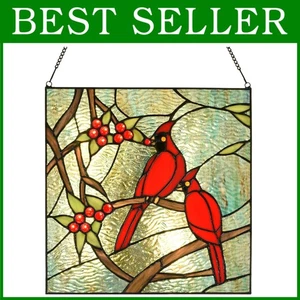 Kardinal Buntglas Fensterscheibe 12x12 - Tiffany Stil - Bild 1 von 8