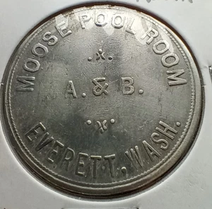 Moose Pool Room A&B - Everett, Washington - 5 Cent Trade Token / Coin - Picture 1 of 2