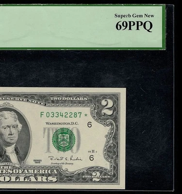 1995 $2 FRN Atlanta District Star Note PCGS 69PPQ F03342287* Replacement (AGJ) - Image 1 of 3